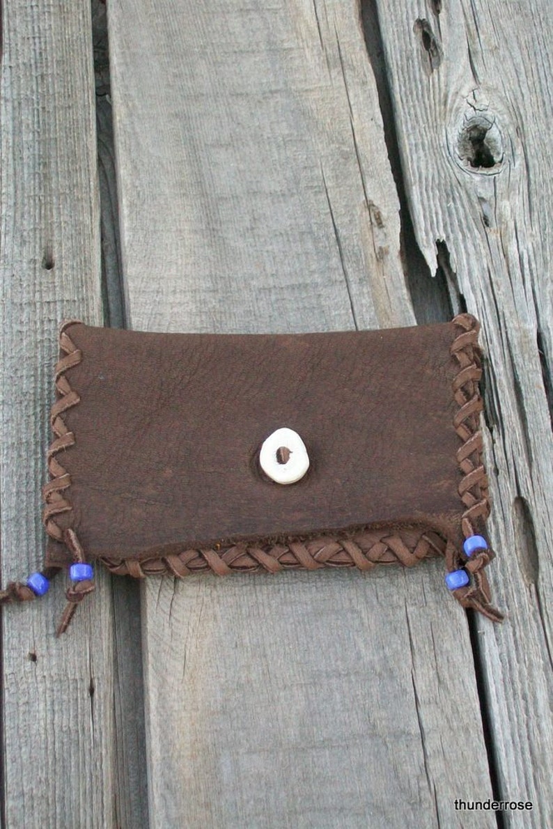 Brown leather clutch , phone case , checkbook cover , shamans tobacco bag, brown leather handbag, ceremonial bag, medicine bags image 4