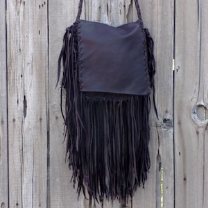 Rustic boho handbag , Fringed leather purse , Crossbody shoulder bag image 2