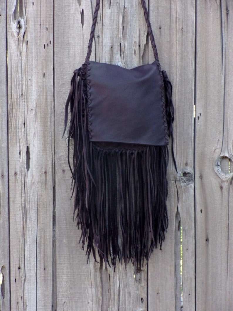 Rustic boho handbag , Fringed leather purse , Crossbody shoulder bag image 2