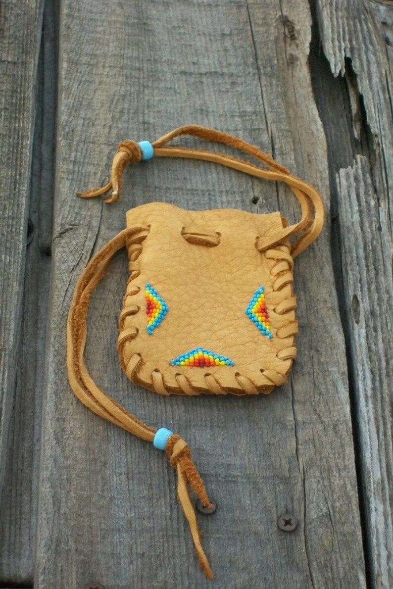 Beaded medicine bag Leather drawstring pouch Beaded Etsy