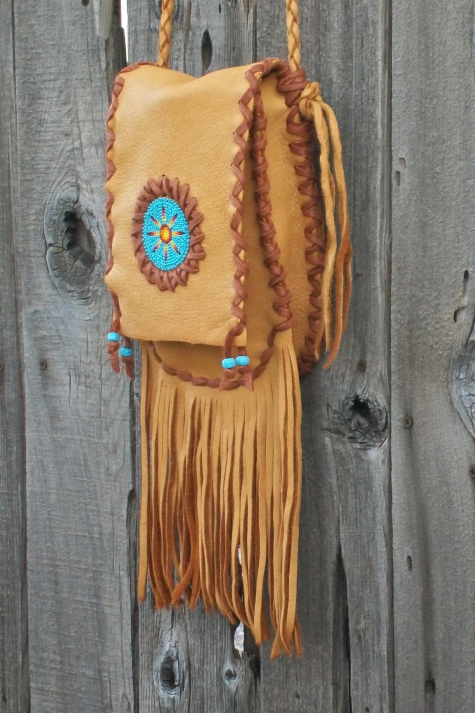 Beaded Hippie Purse Fringed Leather Handbag Crossbody Etsy