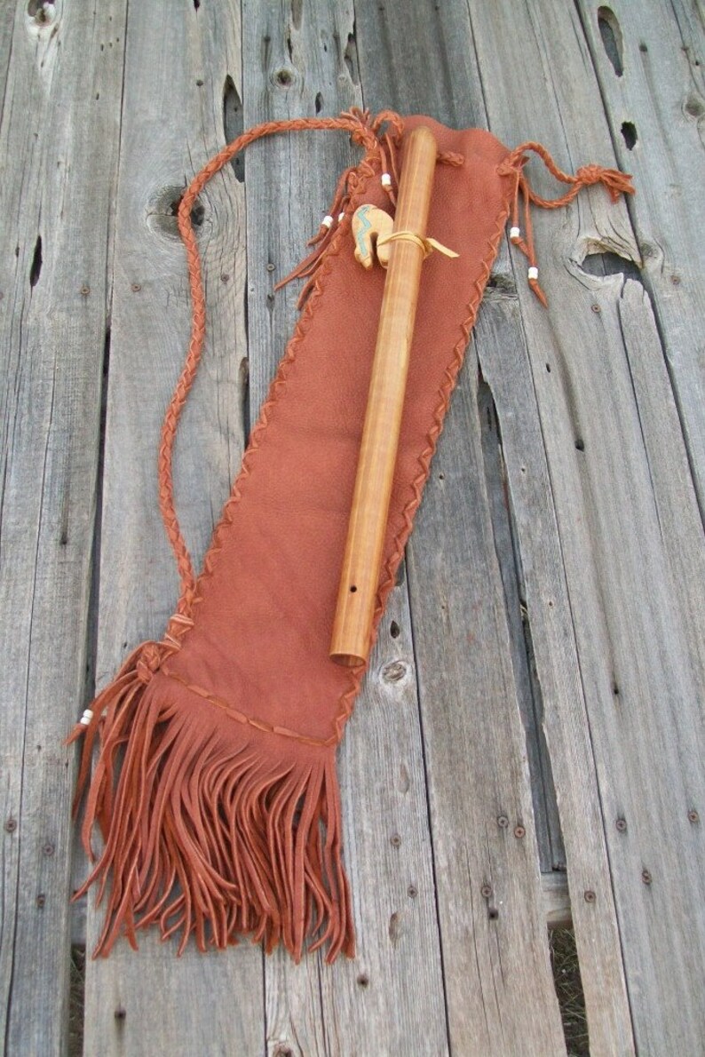 Leather flute bag Fringed flute bag with shoulder strap Etsy