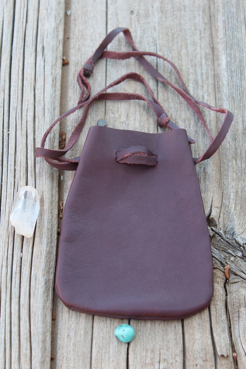 Leather medicine bags, ready to ship, burgundy color leather, soft leather pouches image 3