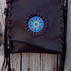 Leather Crossbody Phone Bag, Chocolate Brown Beaded Handbag image 3