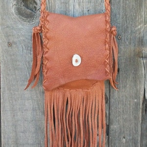 Fringed leather purse ,  Handmade leather handbag , Small shoulder bag , Soft leather bag