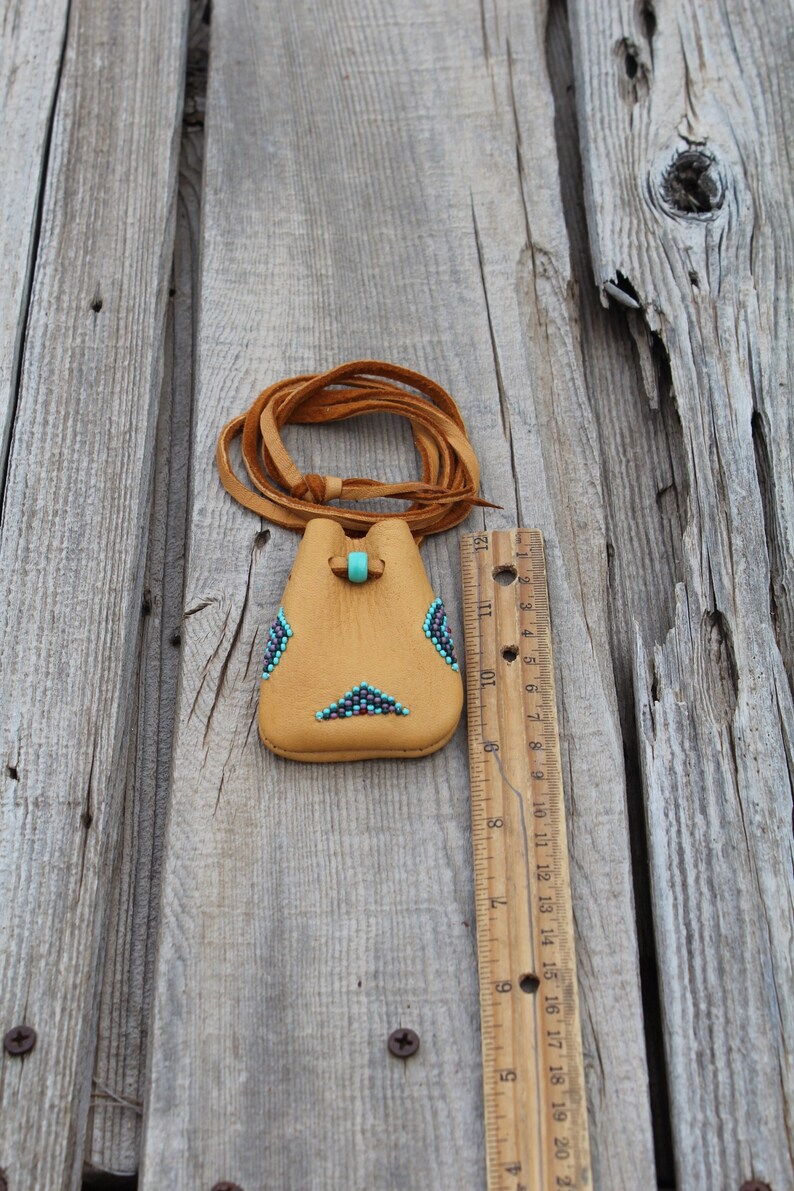 Beaded Medicine Bag Saddle Leather Amulet Pouch Necklace Etsy