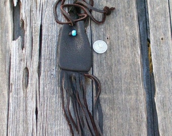 Fringed leather pouch ,   Fringed leather bag ,  leather neck bag