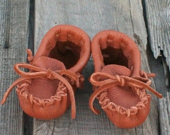 Handmade Leather Baby Moccasins, Soft Infant Shoes