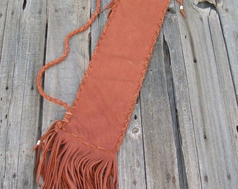 Leather flute bag ,   Fringed flute bag with shoulder strap ,  Leather flute bag