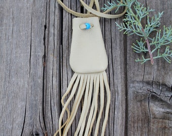 Leather Medicine Bag Necklace: Fringed Amulet Pouch