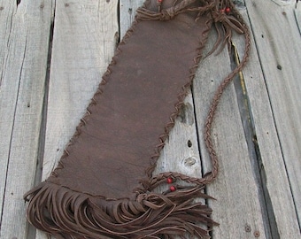Fringed leather flute bag , Leather flute case with shoulder strap