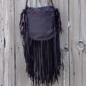 Rustic boho handbag , Fringed leather purse , Crossbody shoulder bag image 4