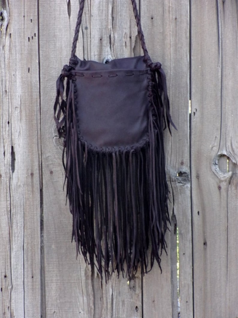 Rustic boho handbag , Fringed leather purse , Crossbody shoulder bag image 4