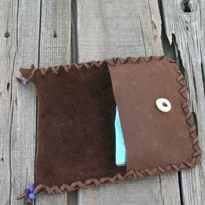 Brown leather clutch , phone case , checkbook cover , shamans tobacco bag, brown leather handbag, ceremonial bag, medicine bags image 2