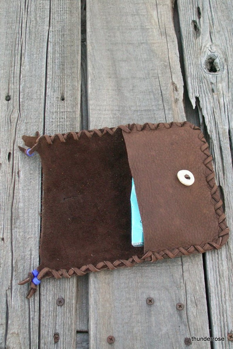 Brown leather clutch , phone case , checkbook cover , shamans tobacco bag, brown leather handbag, ceremonial bag, medicine bags Bild 2