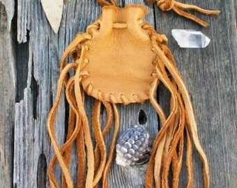 Fringed Leather Medicine Bag: Handmade Neck Pouch