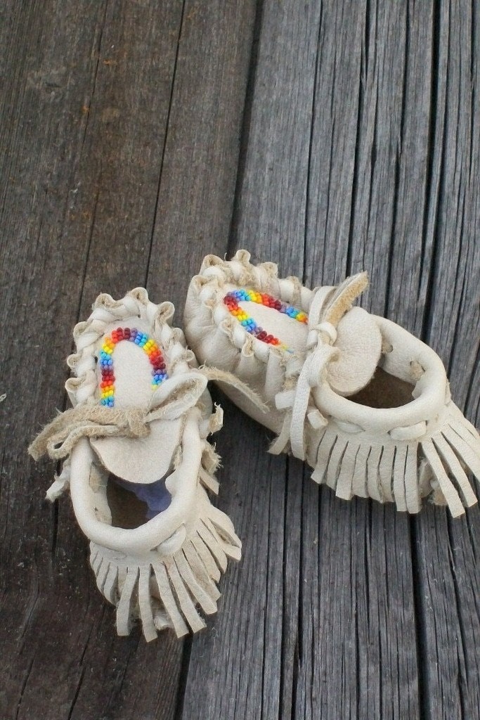 Beaded Baby Moccasins, Fringed Leather Shoes, Baby Shower Gift