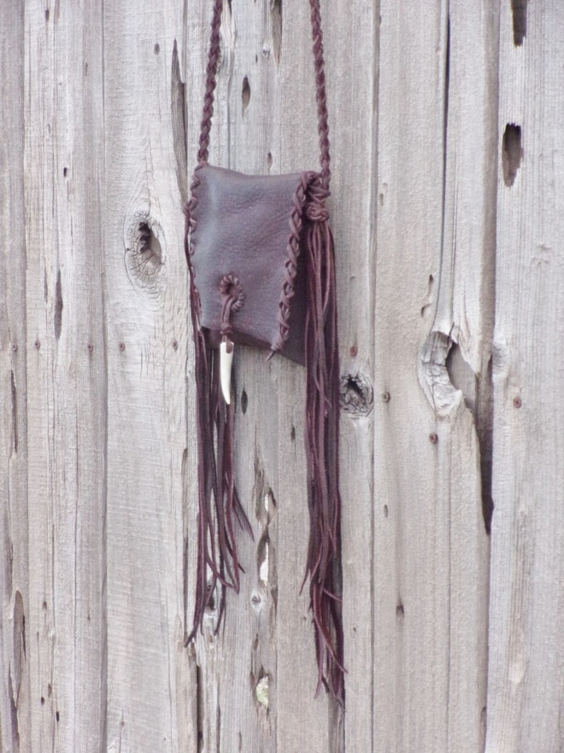 Fringed leather bag , Small brown leather purse, Brown leather possibles bag, Small leather phone bag, Unique image 2