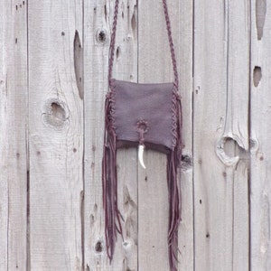 Fringed leather bag , Small brown leather purse, Brown leather possibles bag, Small leather phone bag, Unique image 5