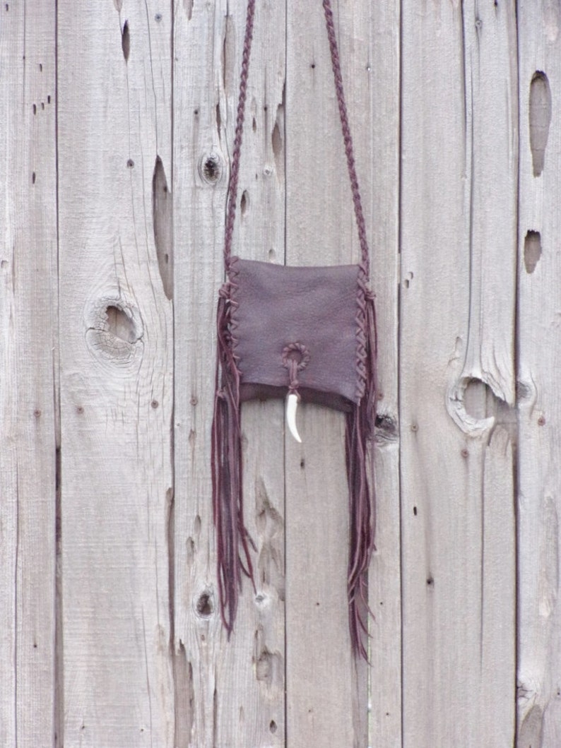 Fringed leather bag , Small brown leather purse, Brown leather possibles bag, Small leather phone bag, Unique image 5