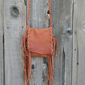 Small leather purse , Small leather phone bag , Fringed leather handbag , Crossbody leather bag image 3