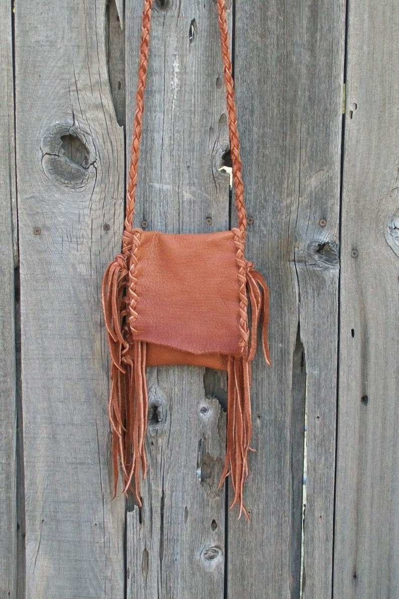 Small leather purse , Small leather phone bag , Fringed leather handbag , Crossbody leather bag image 3