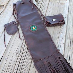 beaded pipe bag, beaded turtle pipe bag, leather pipe bag