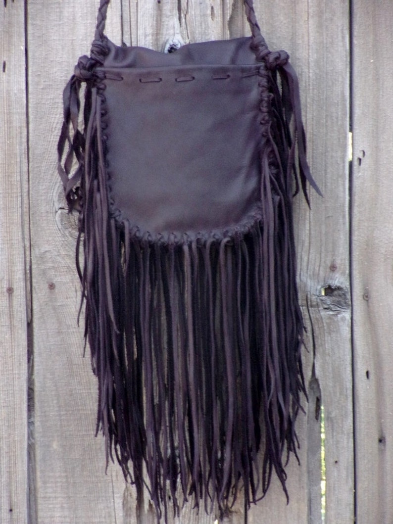 Rustic boho handbag , Fringed leather purse , Crossbody shoulder bag image 6