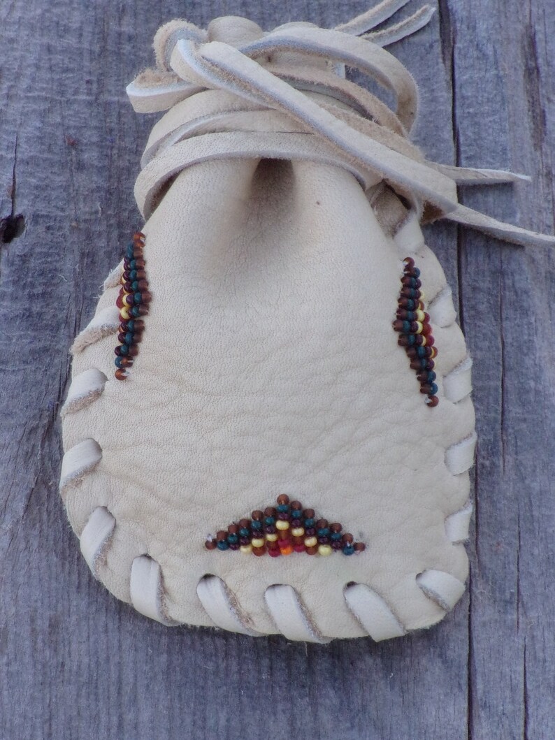 Leather drawstring pouch Beaded medicine pouch Keepsake Etsy