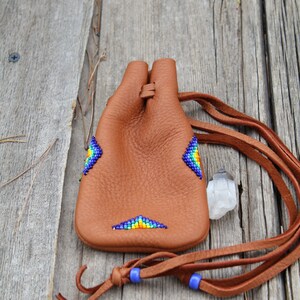 Beaded medicine bag, large medicine bag, buckskin leather medicine bag, beaded deerskin pouch image 6