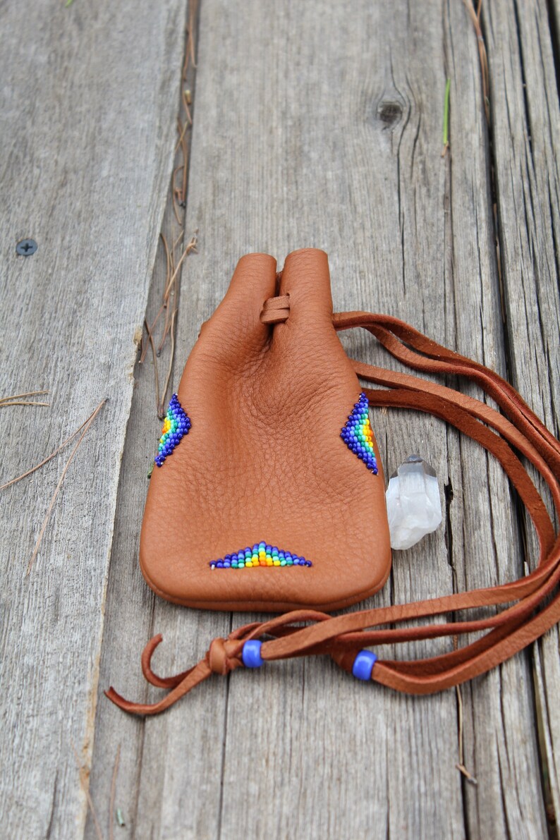 Beaded medicine bag, large medicine bag, buckskin leather medicine bag, beaded deerskin pouch image 6