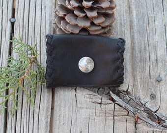 Small leather clutch, ready to ship, black mini clutch, genuine leather clutch purse