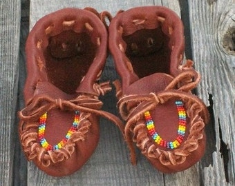 Baby moccasins , Beaded buckskin leather moccasins ,  Child's size Moccasins, custom moccasins