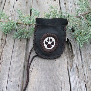 Wolf medicine bag , Leather neck pouch , Leather amulet bag, Beaded medicine bag, Talisman bag, Wolf totem , Leather medicine bag image 3