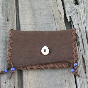 Brown leather clutch , phone case , checkbook cover , shamans tobacco bag, brown leather handbag, ceremonial bag, medicine bags image 1