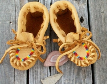 Beaded Leather Baby Moccasins, Soft Sole Toddler Shoes
