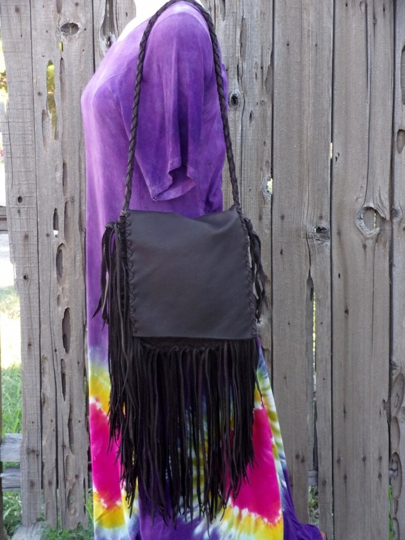 Rustic boho handbag , Fringed leather purse , Crossbody shoulder bag image 8