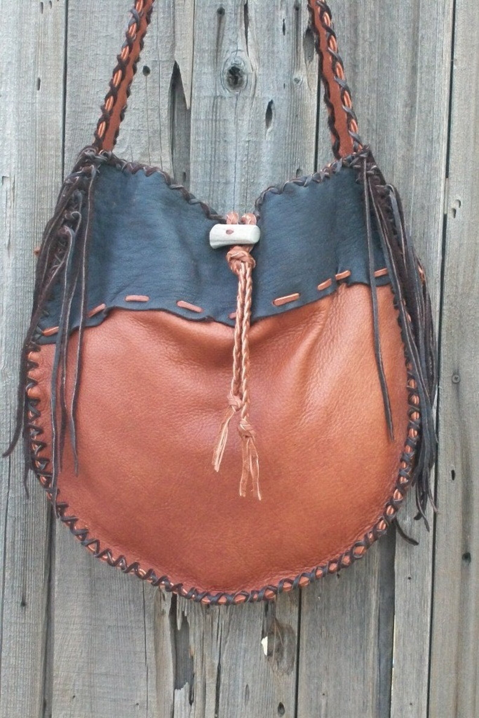 Leather Drum Bag Fringed Leather Handbag Crossbody Tote Etsy India