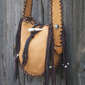 Fringed leather tote , Handmade crossbody bag , Crossbody shoulder bag , Leather handbag image 3