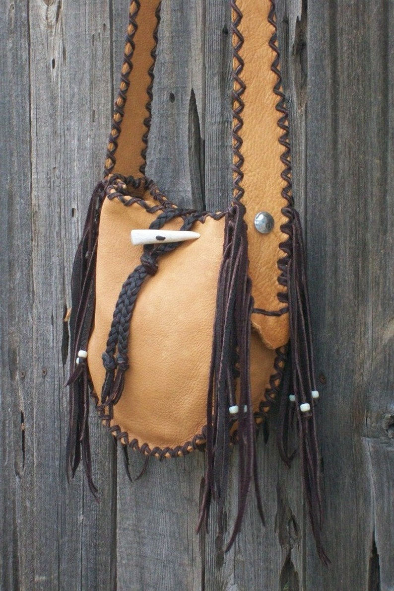 Fringed leather tote , Handmade crossbody bag , Crossbody shoulder bag , Leather handbag image 3