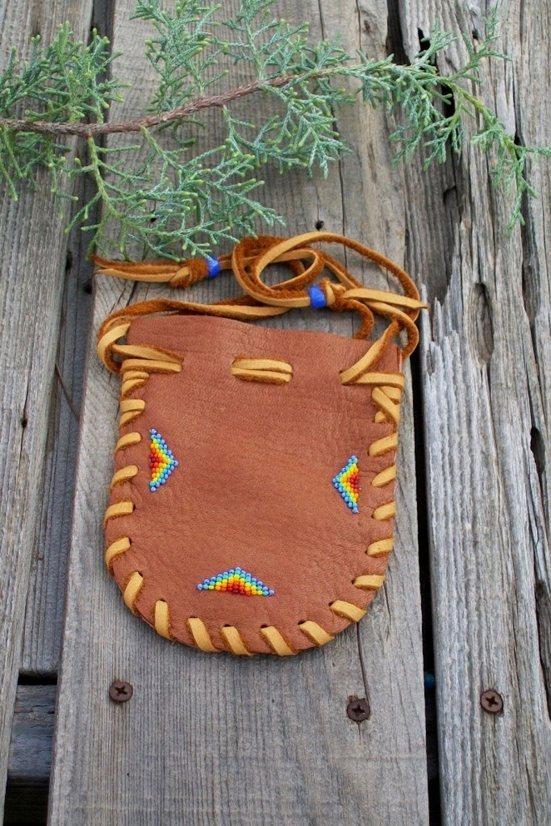 Beaded Medicine Bag Drawstring Medicine Bag Beaded Leather Etsy
