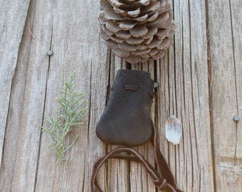 Leather medicine bag, elk skin leather pouch