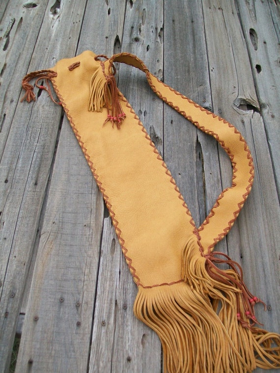 Leather flute bag with fringe Leather pipe bag with friinge Etsy