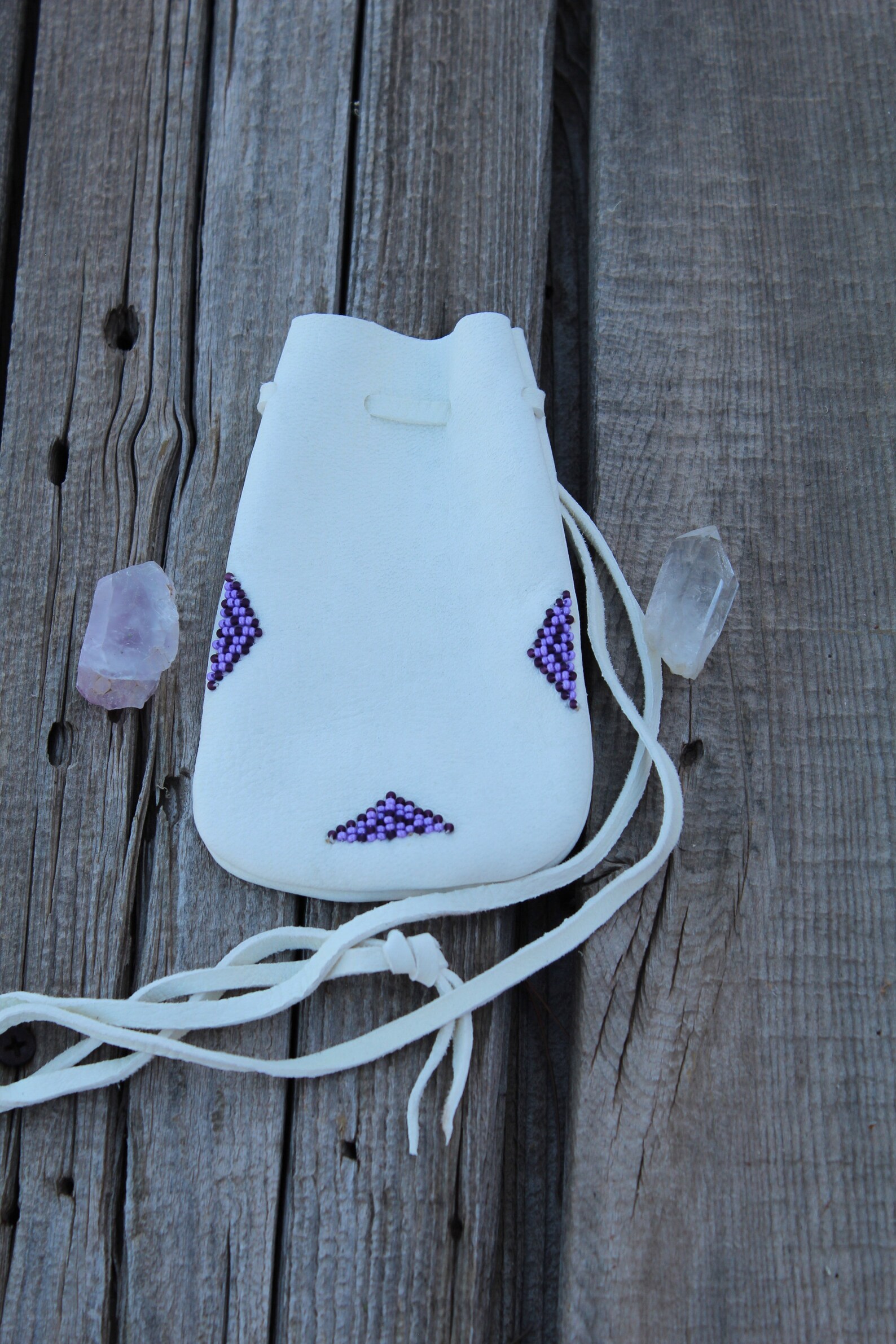 Beaded Medicine Bag Purple Beadwork Bag Amulet Bag Necklace Etsy
