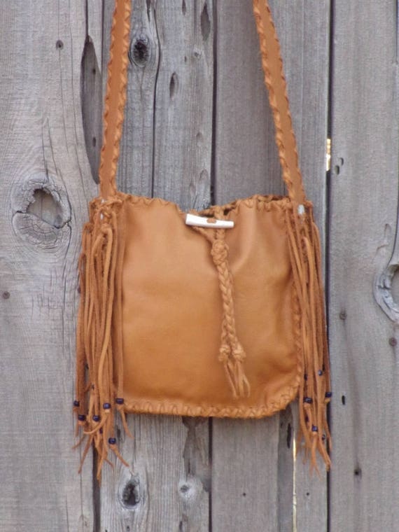 Leather Tote With Fringe , Fringed Leather Tote , Fringed