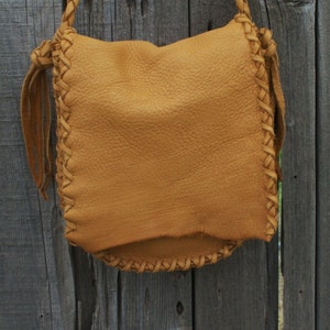 Handmade Leather Crossbody Bag: Saddle Tan Purse with Braided Strap