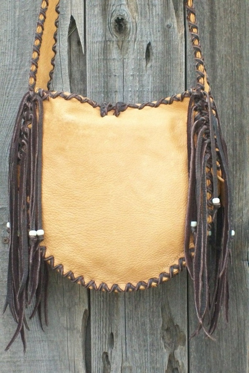Fringed leather tote , Handmade crossbody bag , Crossbody shoulder bag , Leather handbag image 4