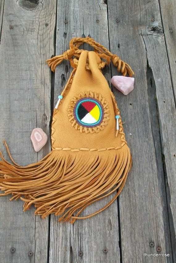 Beaded medicine bag Fringed cedar bag Beaded leather bag Etsy