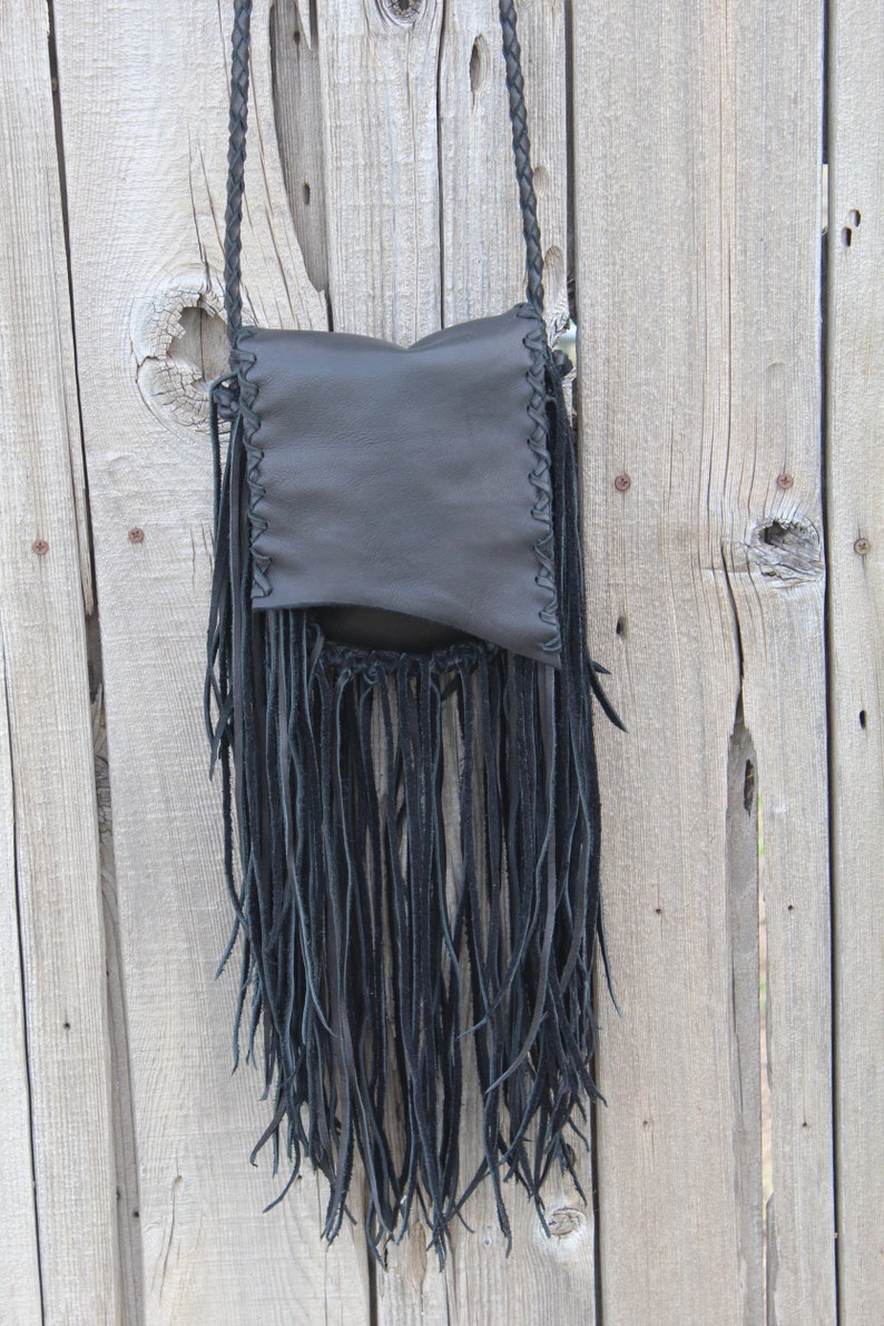 Black Fringed Leather Crossbody Bag Hobo Handbag Boho Bag Etsy