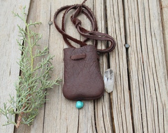Buffalo medicine bag, ready to ship, leather necklace bag, shamans medicine bag
